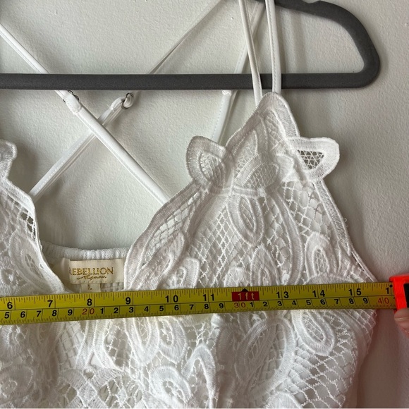 Rebellion Again White Lace Maxi Dress L | Boho Festival Sheer Overlay Strappy - Picture 9 of 12
